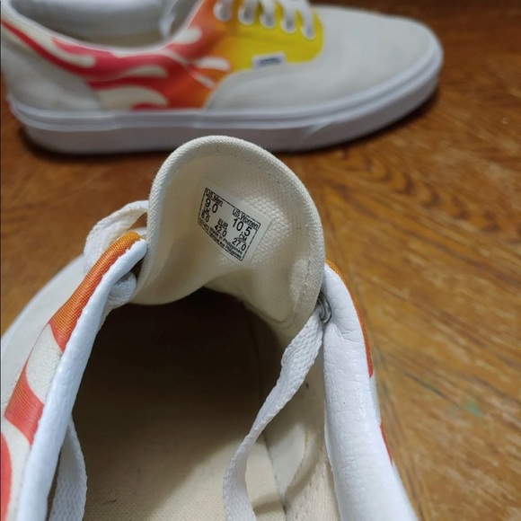 Vans Men's Era Flames True White Orange White Canvas Suede shoes size 9 - Picture 10 of 10